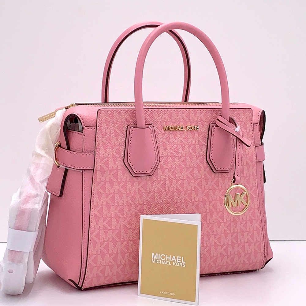 Michael Kors Pink and Gold Crossbody Bag with Signature MK Monogram